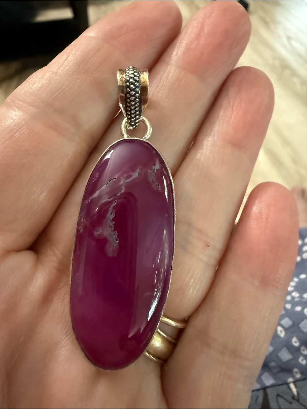 Pink Agate 925 Sterling Silver Stone Pendant Necklace complementary chain